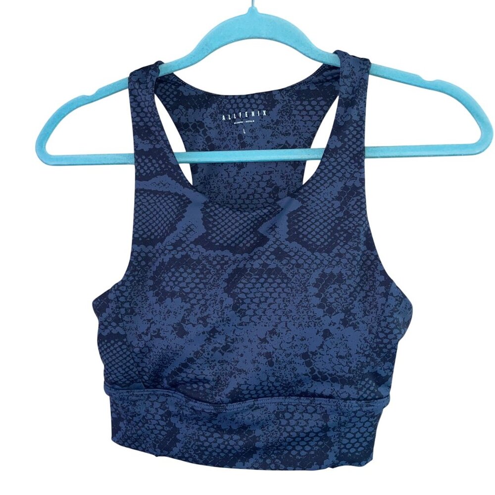 All Fenix Womens Sports Bra Size Large Gray Snake Print Long Stretch Athleisure - Picture 5 of 7